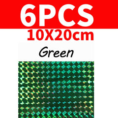 Kylebooker [6 sztuk] 10cm x 20cm holograficzna folia samoprzylepna taśma Flash do tworzenia przynęt wiązanie muchowe Materail czerwony zielony niebieski srebrny fioletowy zielony