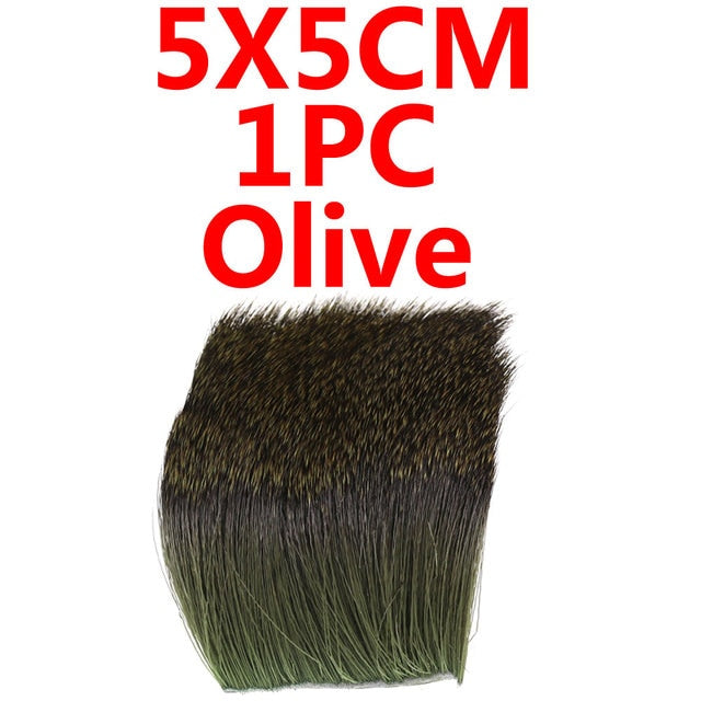 Kylebooker 5X5cm Fly Tying Deer Hair Patches Caddis Dry Fly Tying Material Natural and Died Orange Black Red Green
