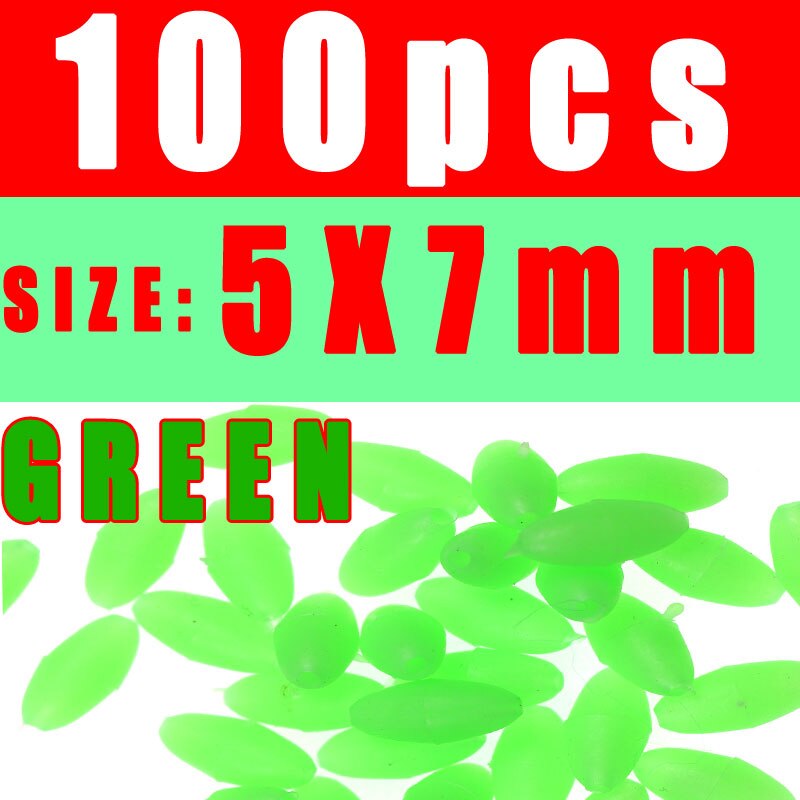 Kylebooker 100 pièces perles de pêche lumineuses ovales en caoutchouc souple perle brillante pour oeuf mouche triple crochet plates-formes de pêche lueur vert et rouge