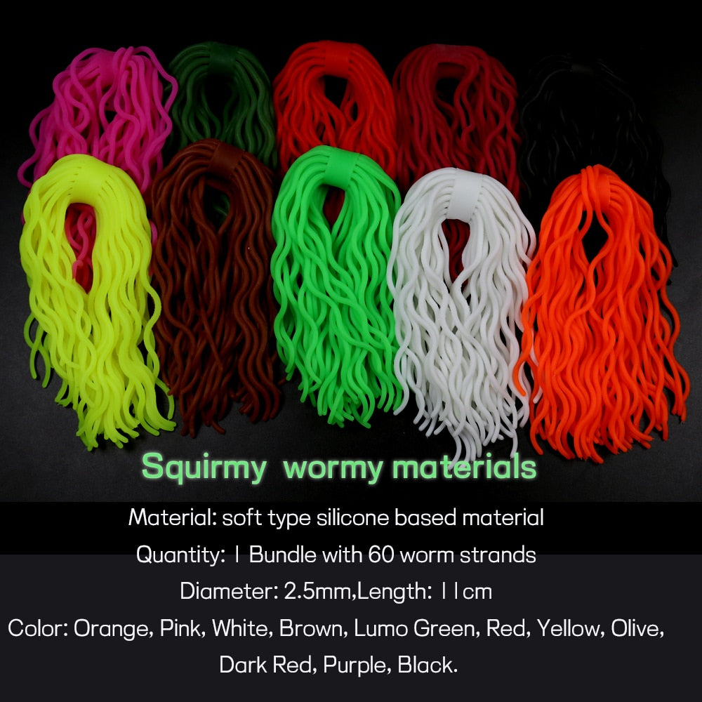 Kylebooker 60 strands/PC Fshing Lures Soft Worm Body Squirmy Wormy Fly