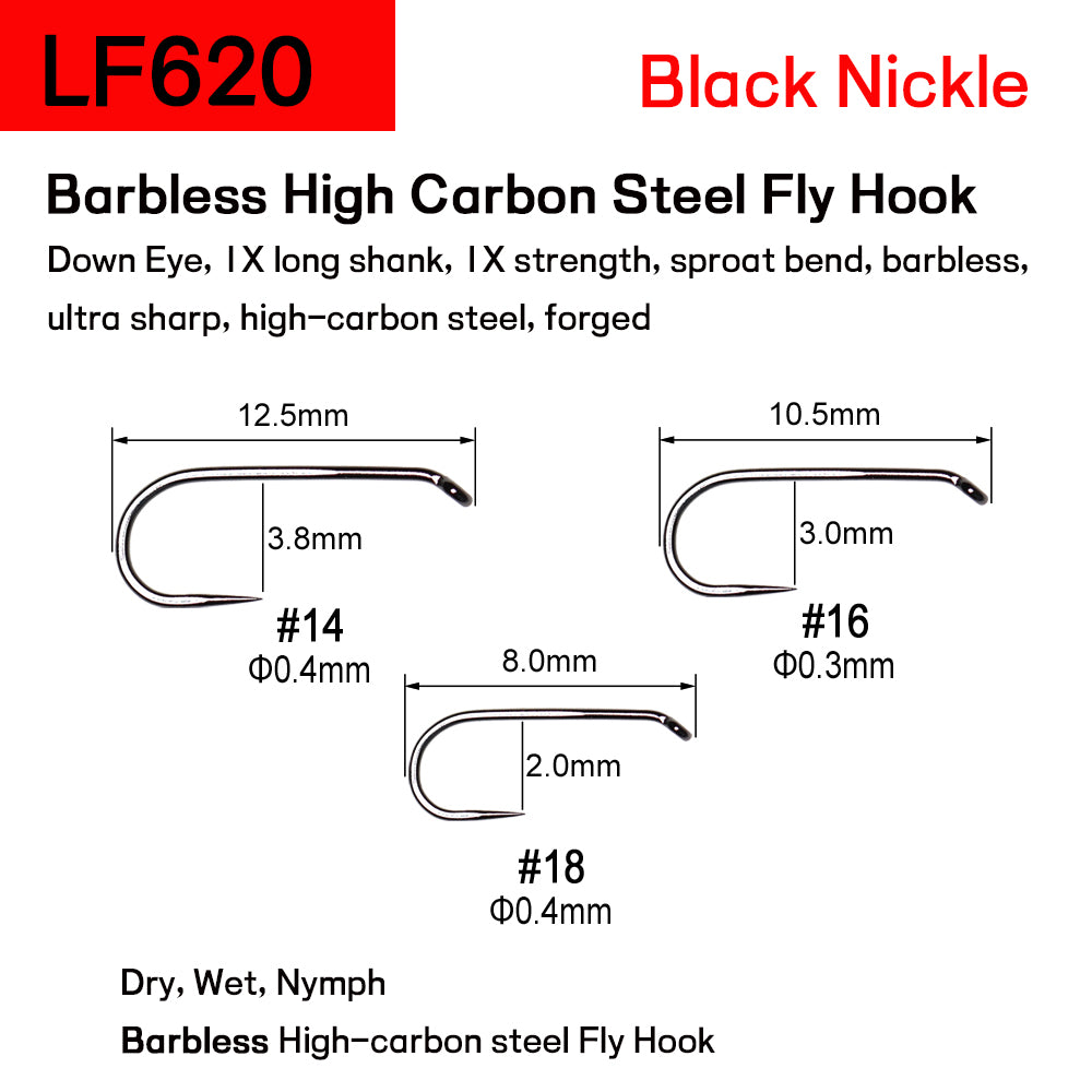 Kylebooker  High Carbon Steel Fly Fishing Hooks 14#~18# Dry&Wet&Nymph&Shrimp Caddis Pupa Streamer Fly Tying Hooks