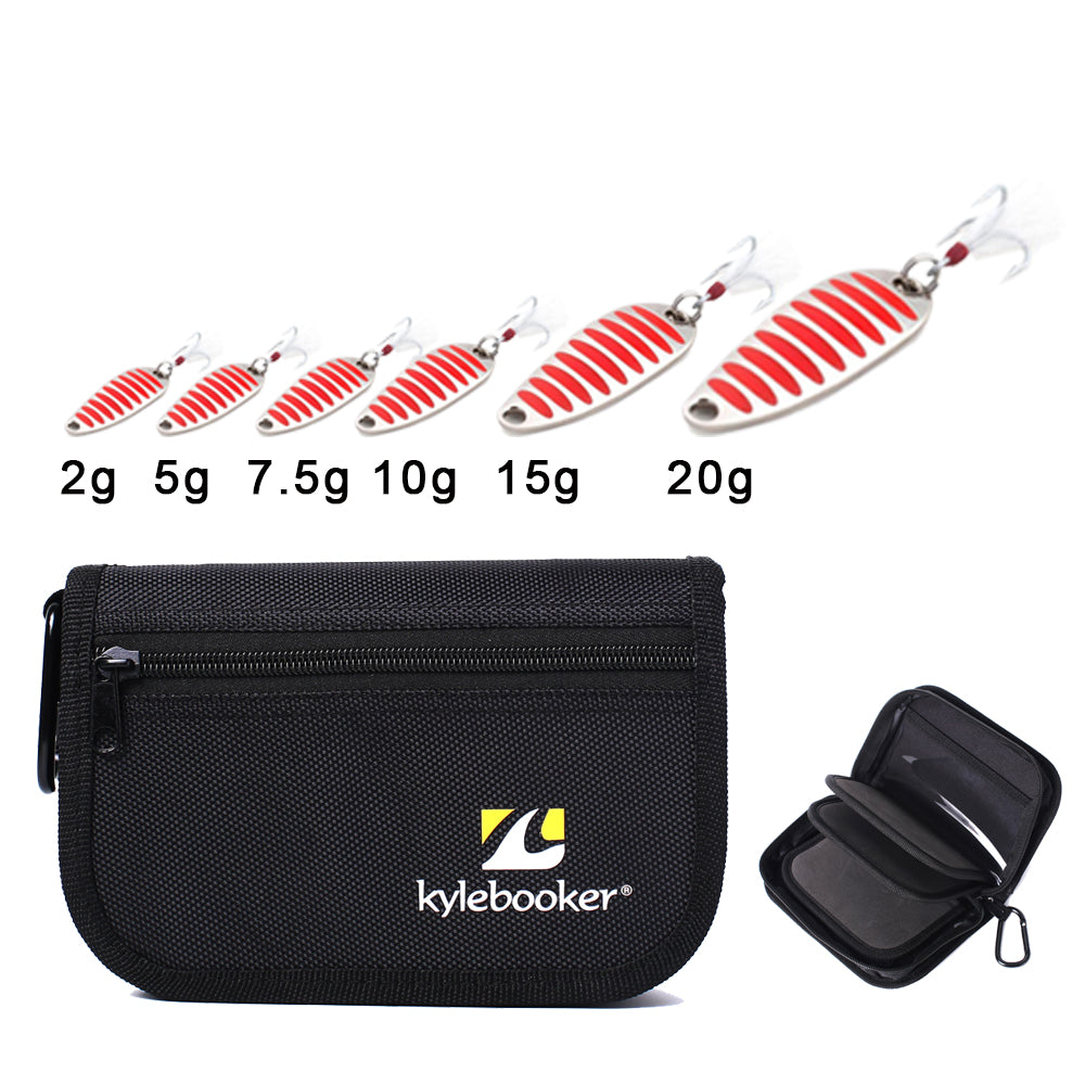 Kylebooker Fishing Lure Storage Bag with 5G 7.5g 10g 15g 20g Metal Spoon Lure BB01-Lure-301309
