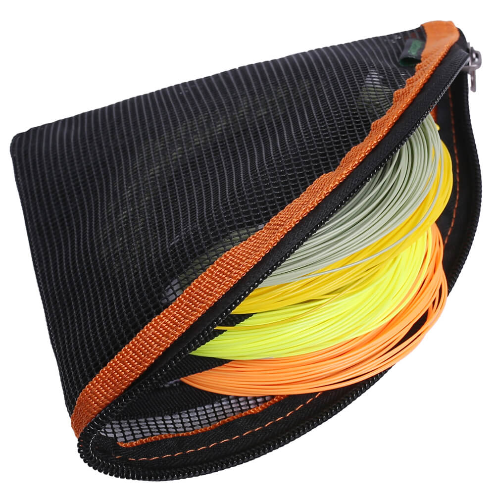 Fly Fishing Line Storage Bag Tippet Case Net Like Leader Tippet Storage 7 Slots Fishing Line Packet Wallet Fishing Tackle Bag Black with Orange Edge