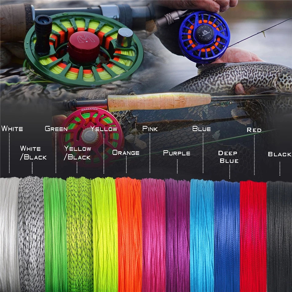 black fly reel with orange backing and green fly line Kylebooker Fly Line Backing Line 20/30LB 100/300Yards Orange Green Braided Fly Fishing Line Fluo Yellow / 20LB / 100YDS
