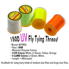 Kylebooker Lumo 150D Fluebindingstråd til basgeddefluer UV Fluo Polyester DIY Assist Krogbindingsline Fisketilbehør Grej
