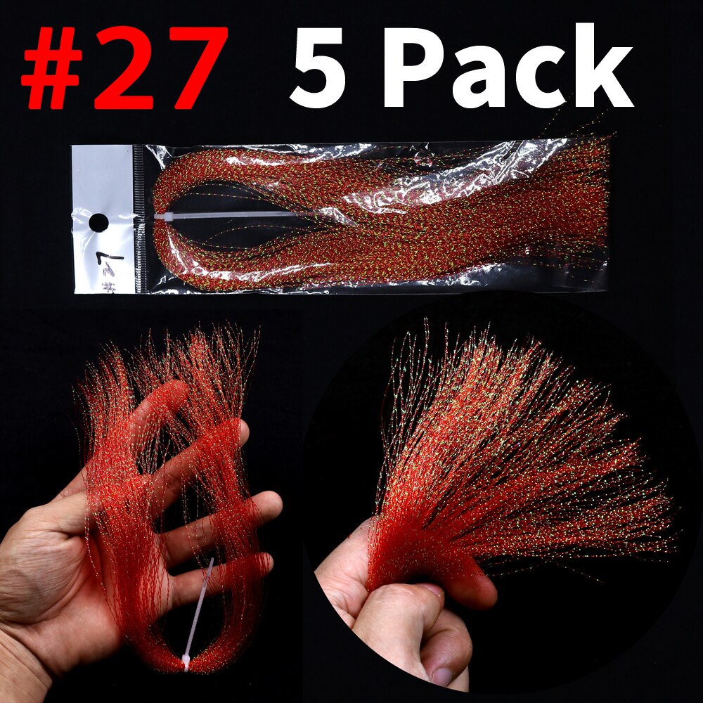 Kylebooker 5 pakker Flashabou Holografisk Tinsel Fluefiskeri Binding Krystal Flash String Jig Krog Lure Fremstilling Fiskemateriale Pink