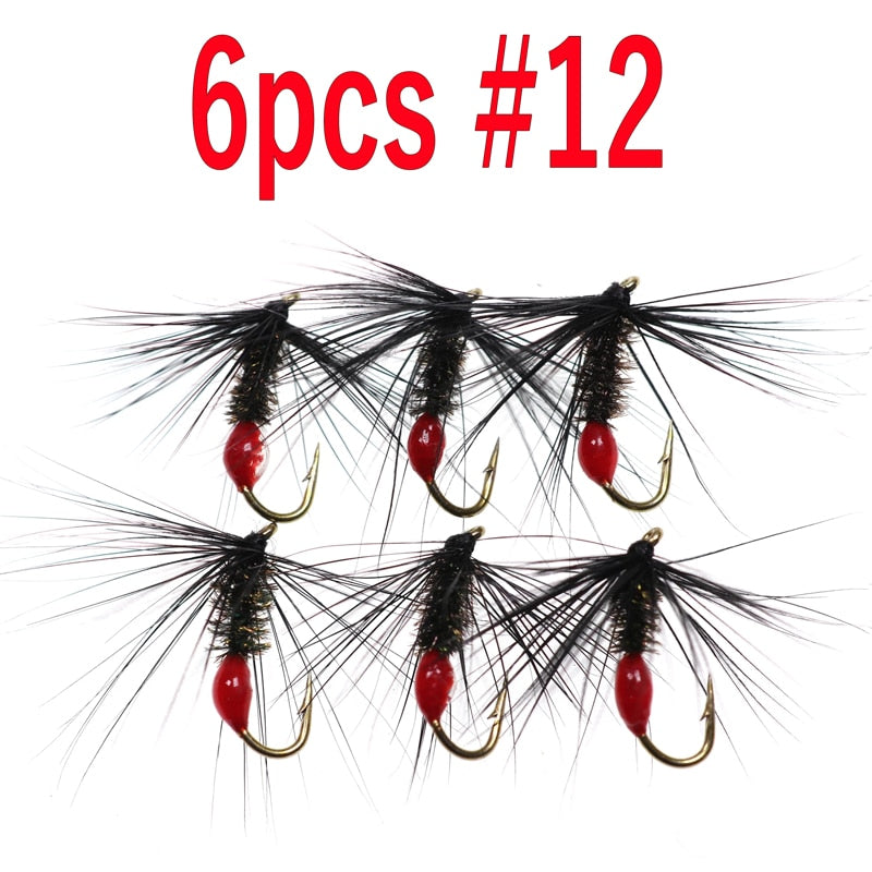 Kylebooker 6pcs #12 Soft Hackle Red Butt Fly Fishing Nymph Wet Aritificial Lure Bait for Fishing Trout Ant