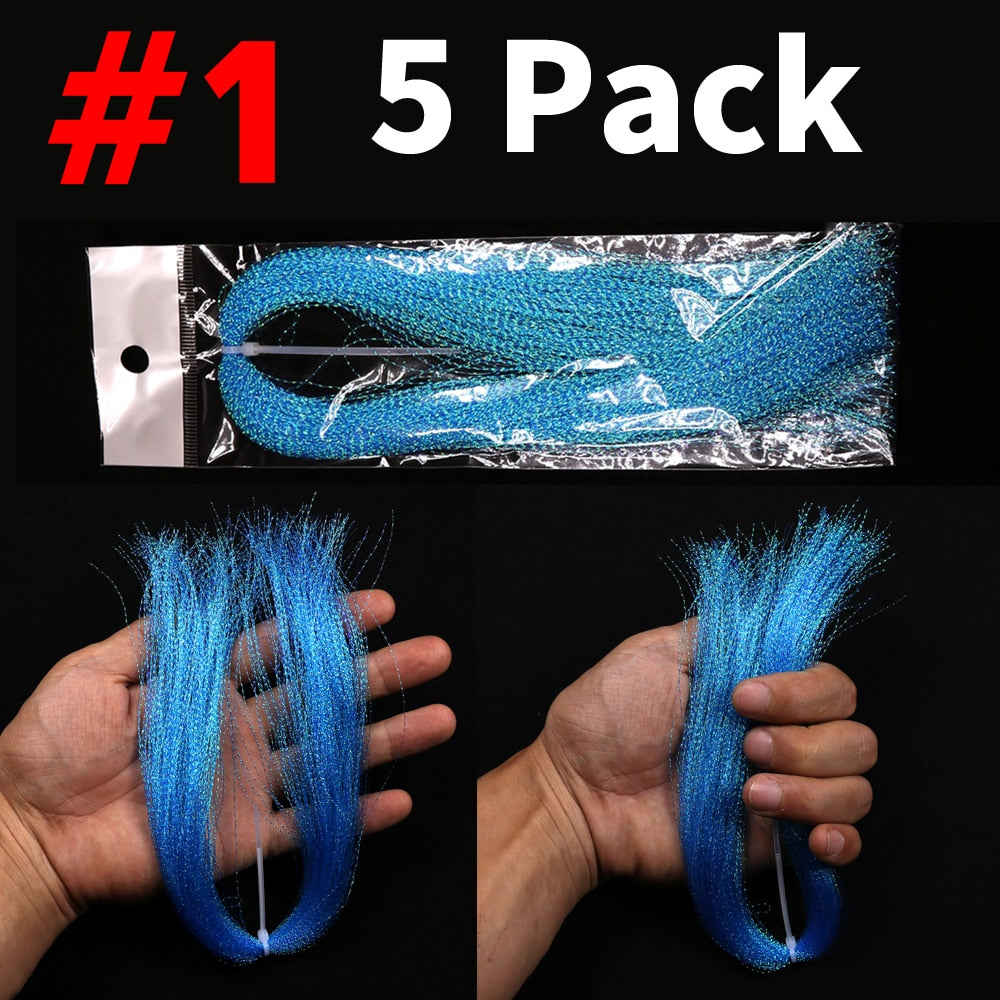 Kylebooker 5 Packs Flashabou Holographic Tinsel Fly Fishing Tying Crystal Flash String Jig Hook Lure Making Fishing Material Pink