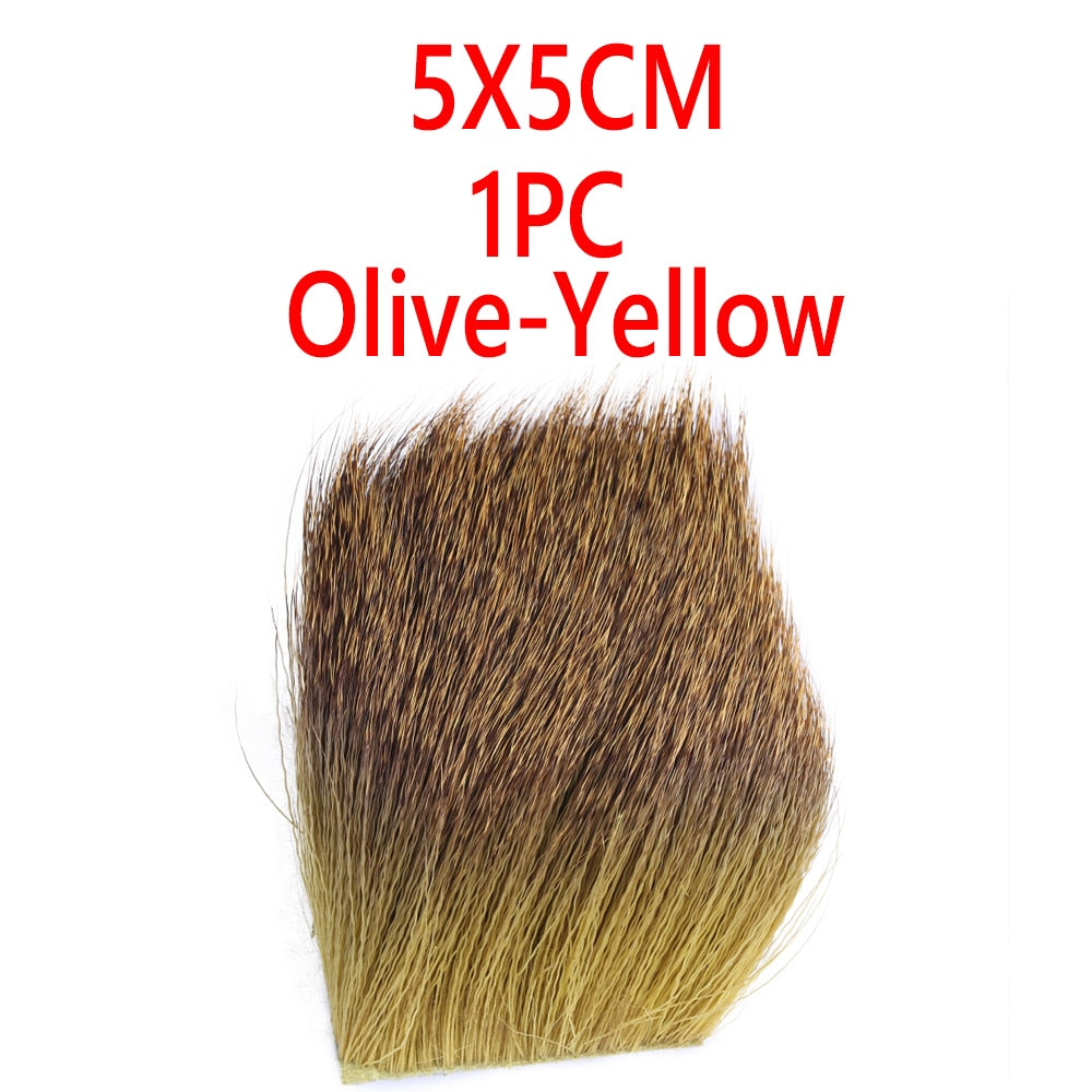 Kylebooker 5X5cm Fly Tying Deer Hair Patches Caddis Dry Fly Tying Material Natural and Died Orange Black Red Green