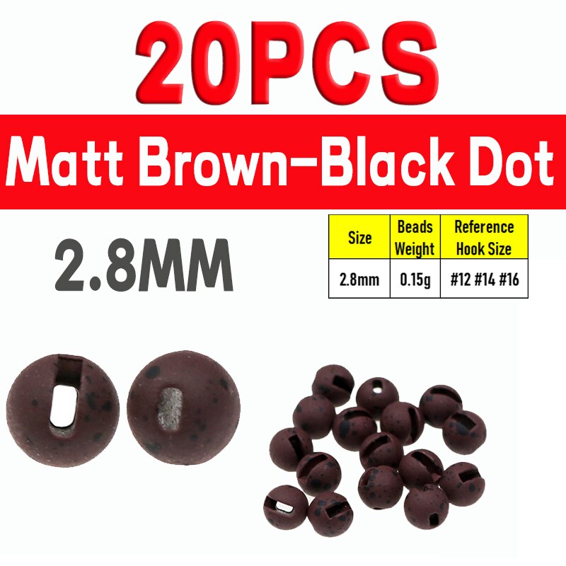Kylebooker 20pcs Metallic Slotted Tungsten Beads With Dot Eyes for Fly Fishing Tungsten Ice Jig Bead Head Fly Tying Material