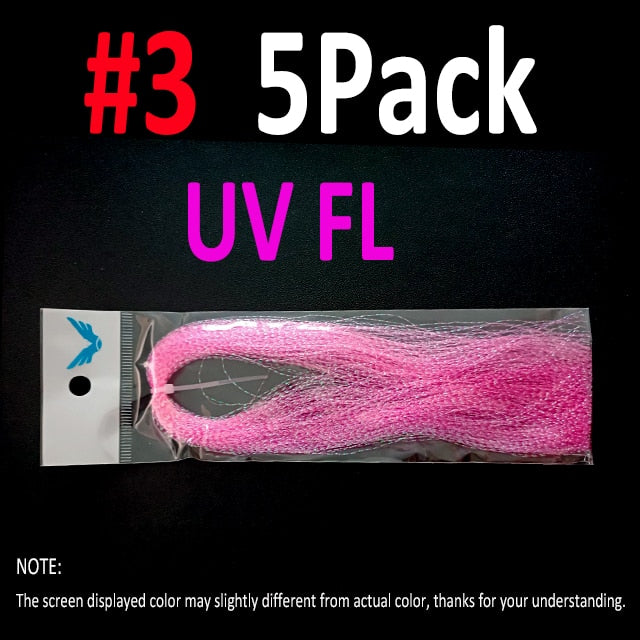 Kylebooker 5 Packs Flashabou Holographic Tinsel Fly Fishing Tying Crystal Flash String Jig Hook Lure Making Fishing Material Pink