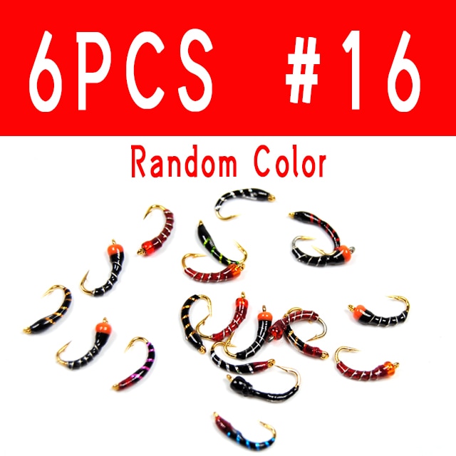 Kylebooker 6PCS #16 Gancho Dorado Moscas Ninfa Cabeza de Cuentas Zumbadores Señuelos de Pesca con Mosca