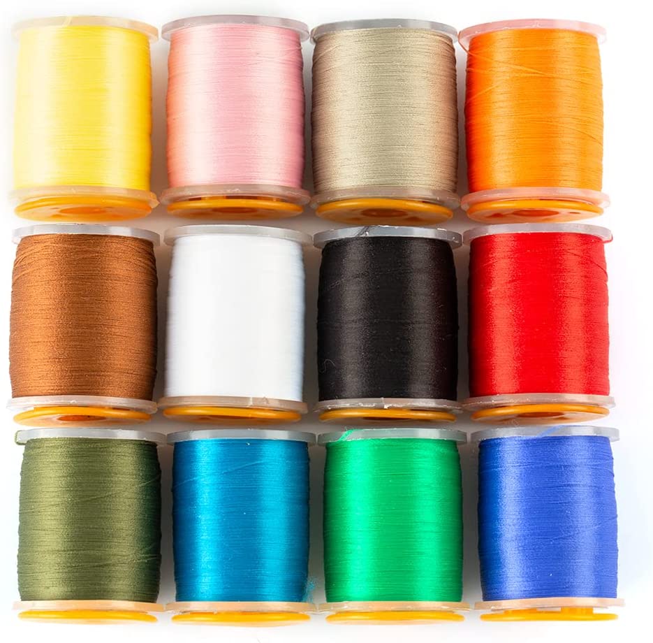 Kylebooker 140D Fly Tying Thread 12 Colors Non Waxed Fly Tying Wires Materials Kits Fly Tying Tieing Supplies for Dry Wet Flies