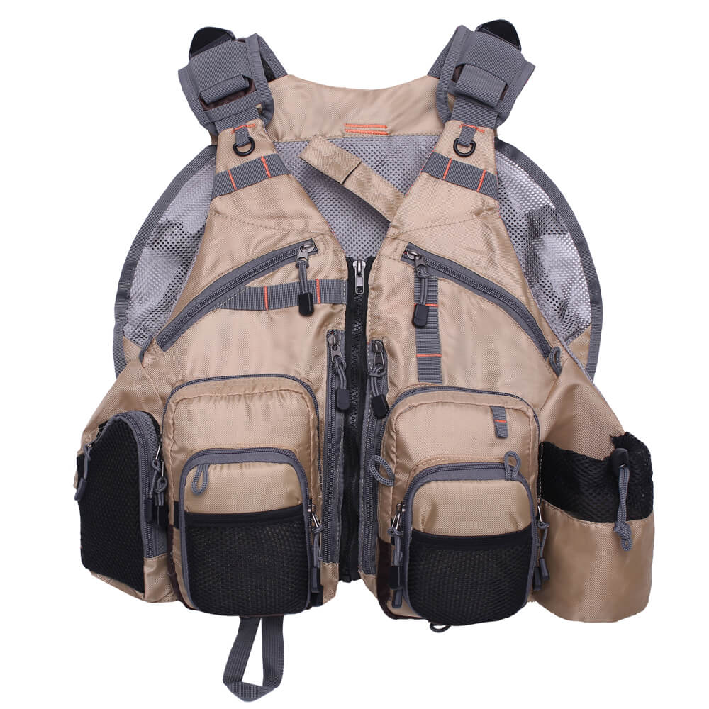 Kylebooker Breathable Mesh Fishing Vest with Multi-Pockets for Men and Women FV01 Khaki