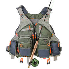 Colete de pesca de malha respirável Kylebooker com vários bolsos para homens e mulheres FV01
