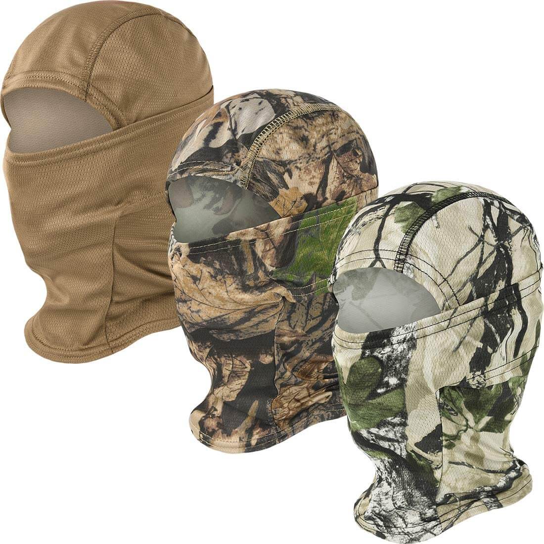 Pasamontañas de camuflaje para cara completa, paquete de 3 pasamontañas, protección UV para hombres y mujeres