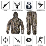 Ghillie Suit Camouflage Hunting Suits Outdoor 3D Leaf Lifelike Camo Clothing Lightweight Breathable Hooded Apparel Suit