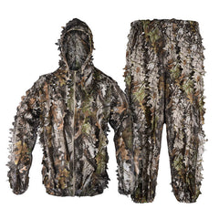 Traje Ghillie, trajes de caza de camuflaje, ropa de camuflaje realista con hojas 3D para exteriores, traje ligero y transpirable con capucha