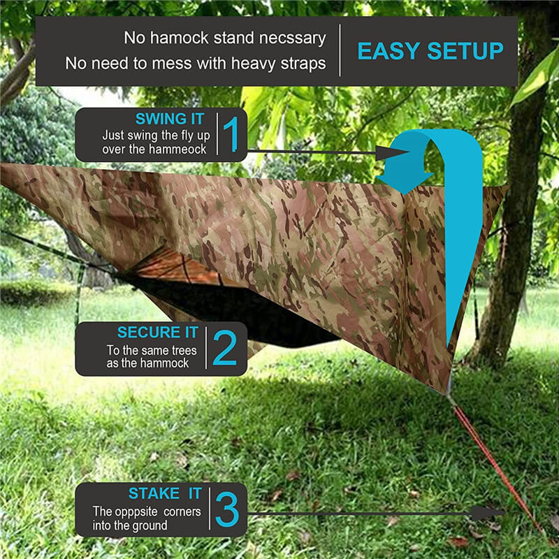 Tent Tarp Hammock Rain Fly PU Waterproof Windproof UV 50+ Sunshade Essential Survival Camping Hiking